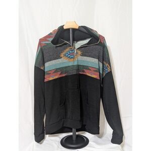 Glitzy Girl Southwestern Quarter Zip Hoodie Geometric Print Black Womens XL